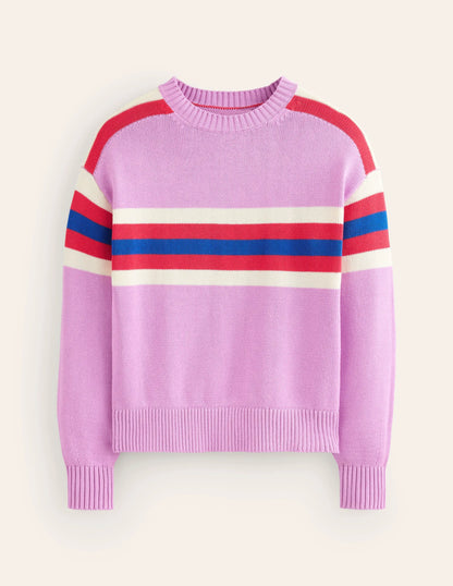 Stripe Knitted Sweater-Lilac, Warm Ivory, Red Stripe