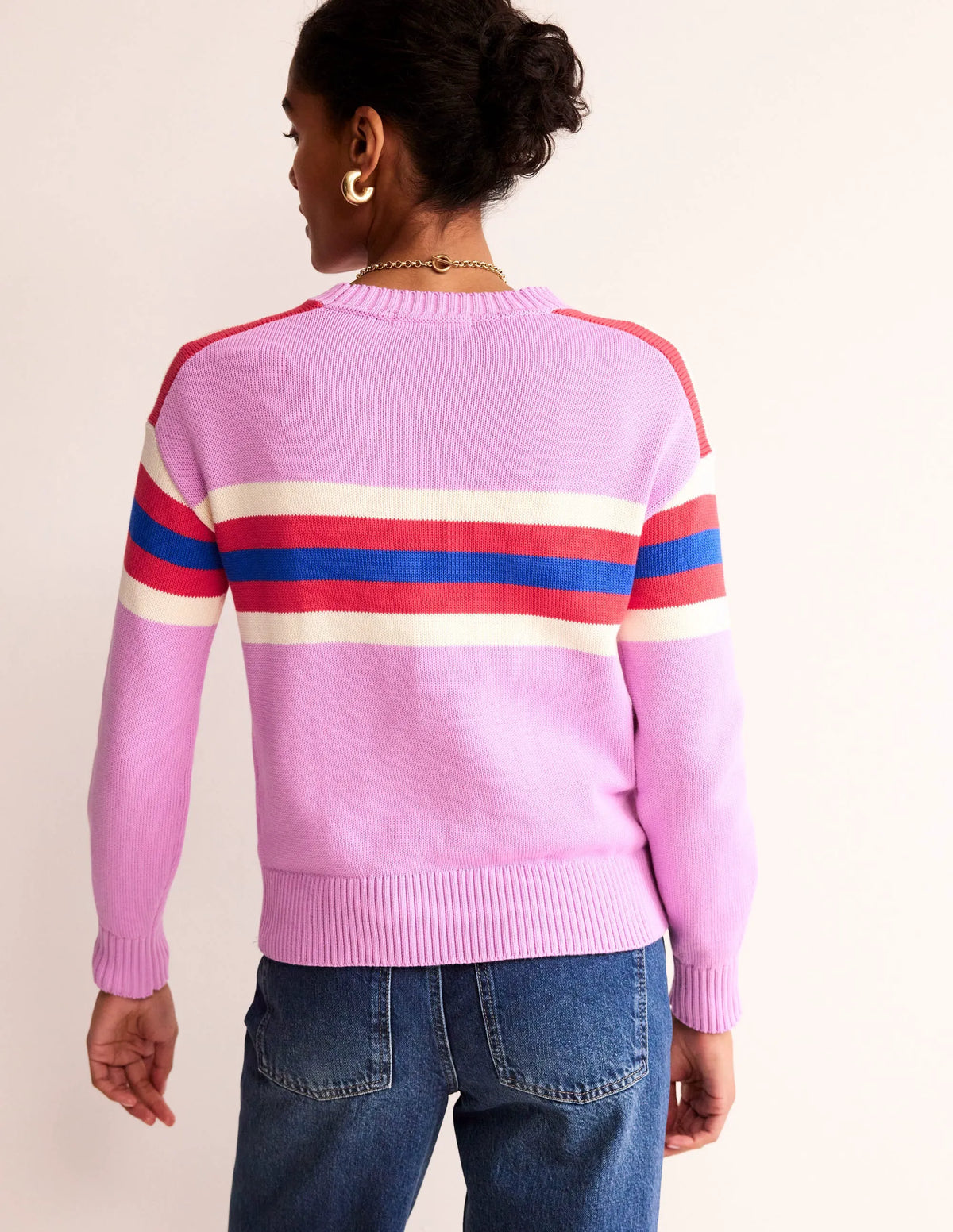 Stripe Knitted Sweater-Lilac, Warm Ivory, Red Stripe