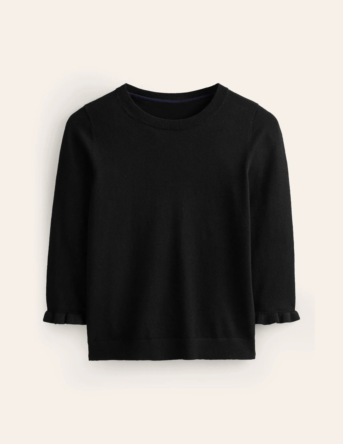 Cotton Merino Frill Sweater-Black