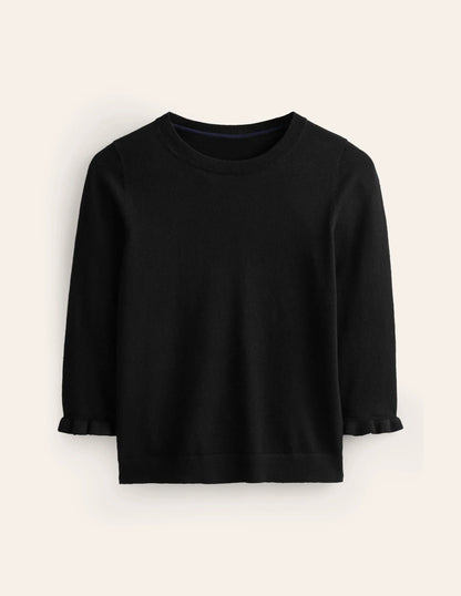 Cotton Merino Frill Sweater-Black