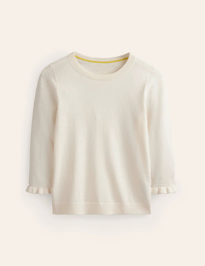 Cotton Merino Frill Sweater-Warm Ivory