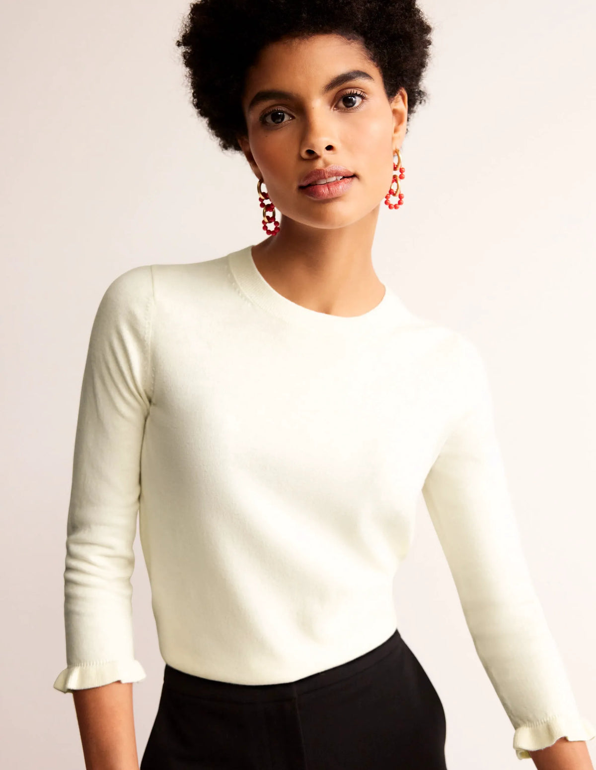 Cotton Merino Frill Sweater-Warm Ivory