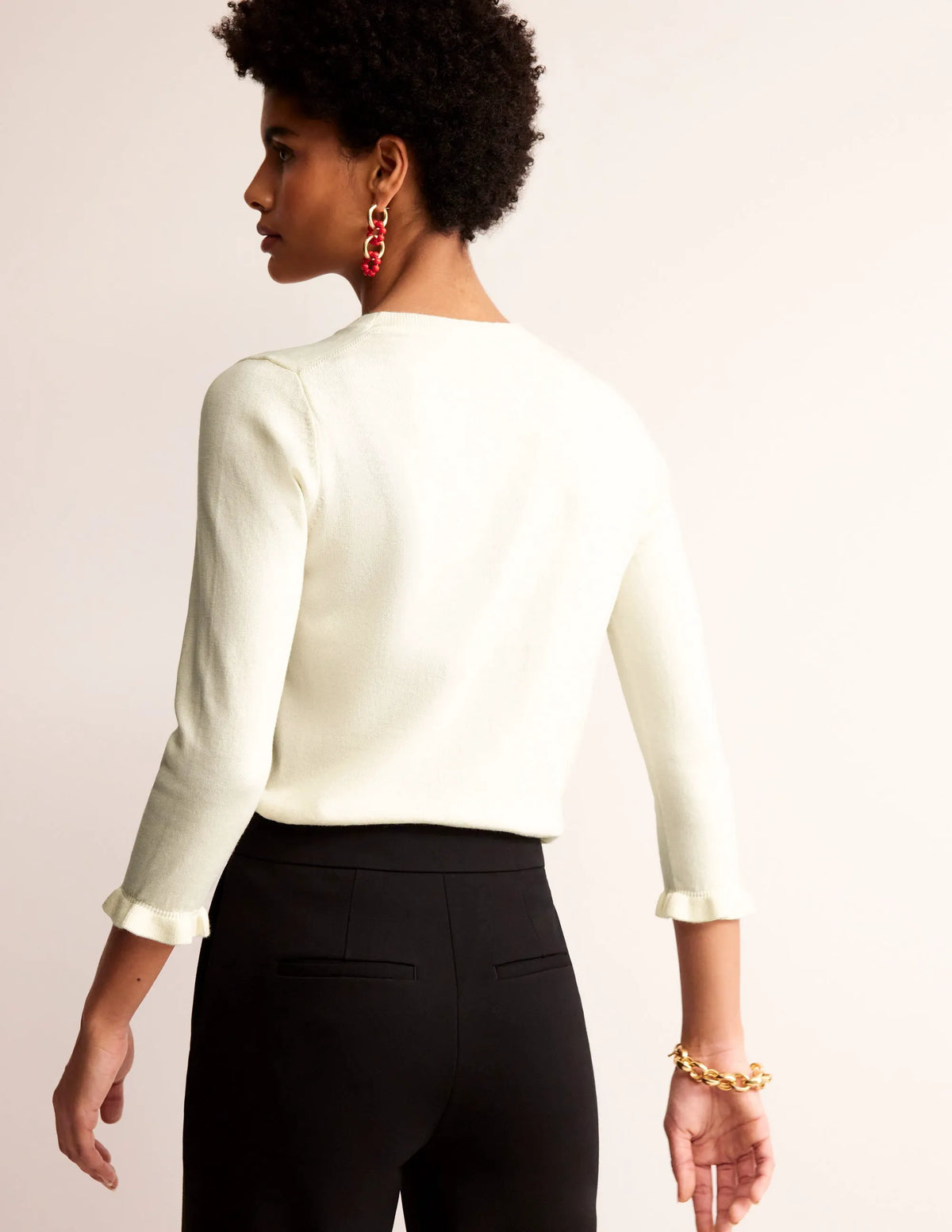 Cotton Merino Frill Sweater-Warm Ivory
