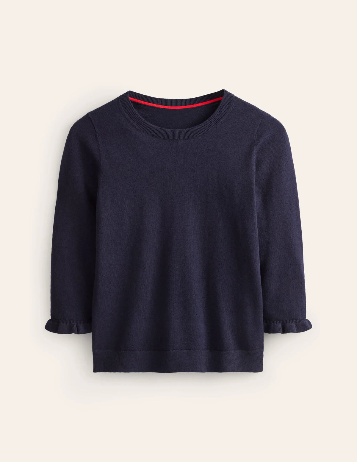 Cotton Merino Frill Sweater-Navy
