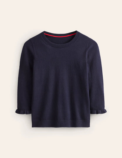 Cotton Merino Frill Sweater-Navy