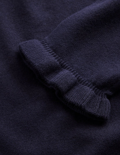 Cotton Merino Frill Sweater-Navy