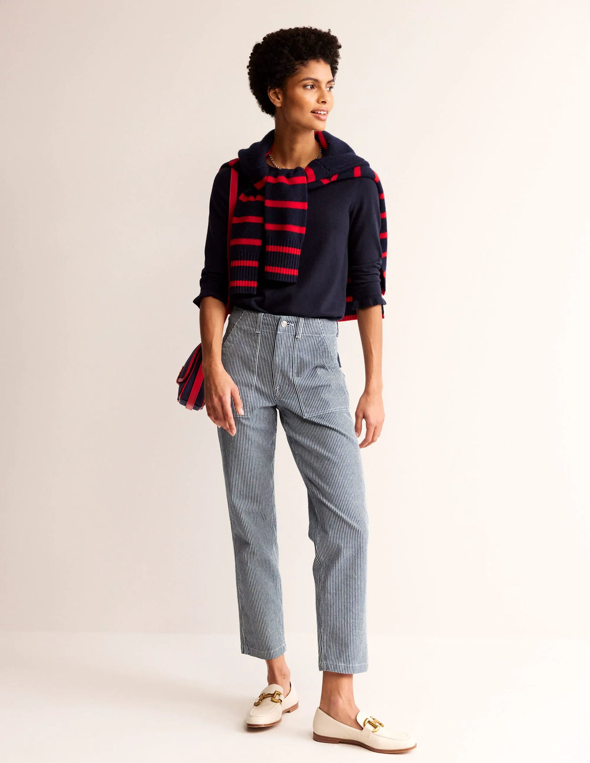 Cotton Merino Frill Sweater-Navy