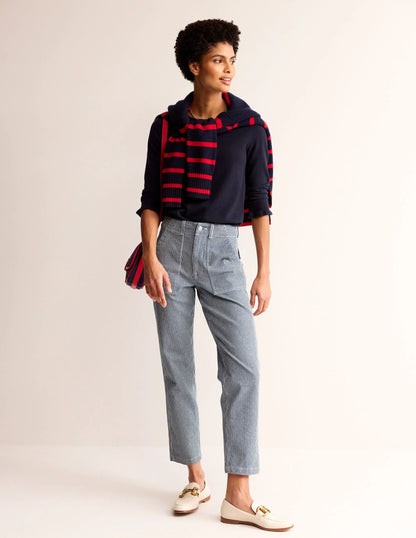 Cotton Merino Frill Sweater-Navy