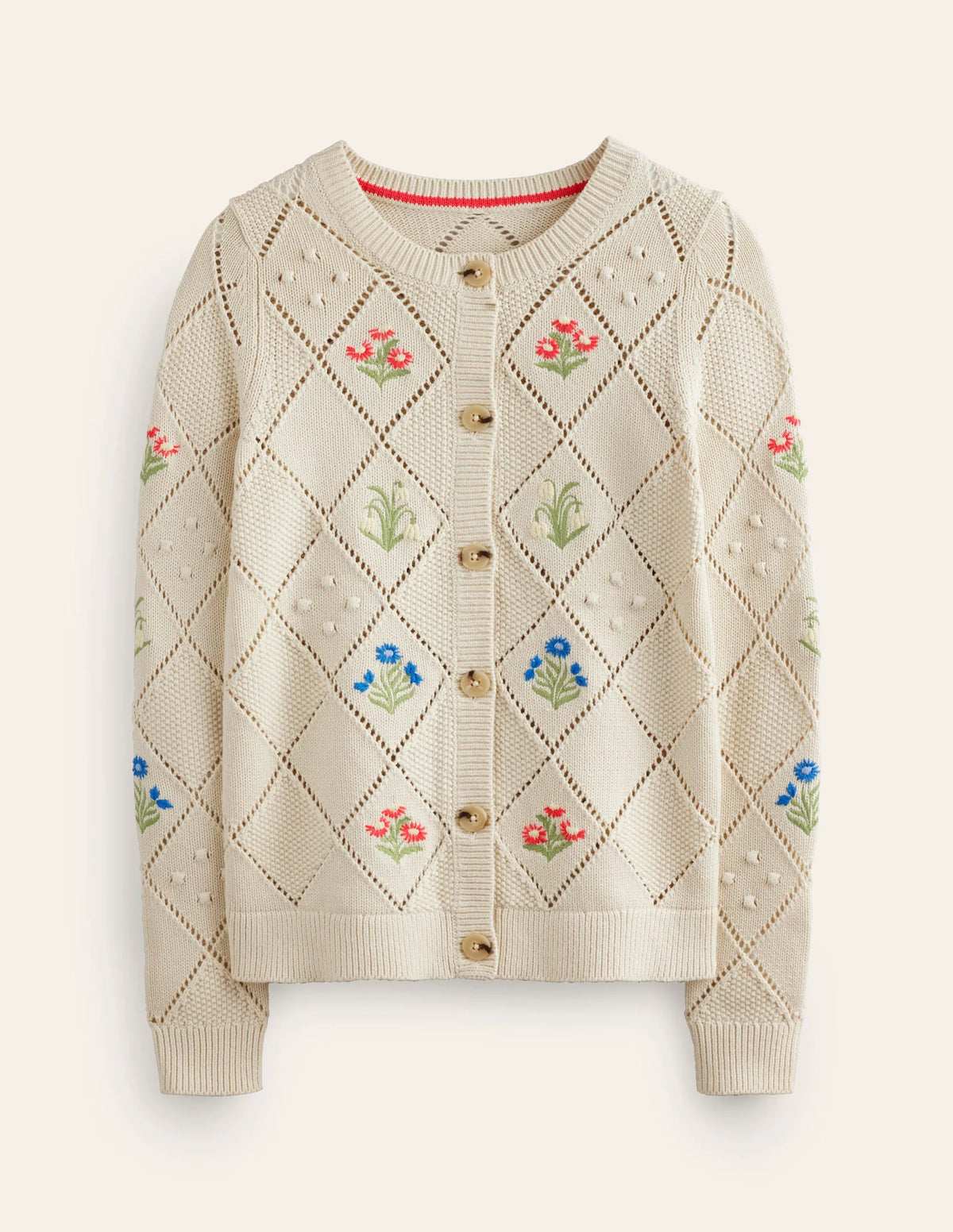 Cotton Embroidered Cardigan-Warm Ivory