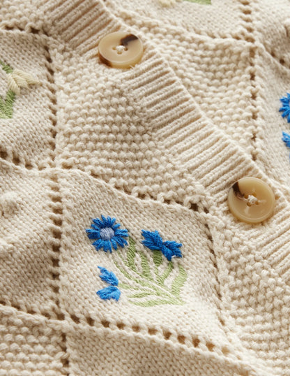 Cotton Embroidered Cardigan-Warm Ivory