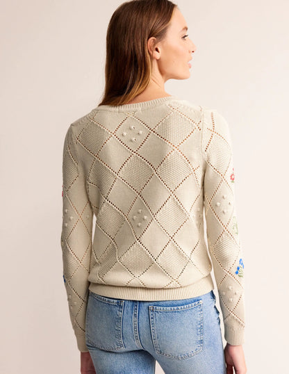 Cotton Embroidered Cardigan-Warm Ivory