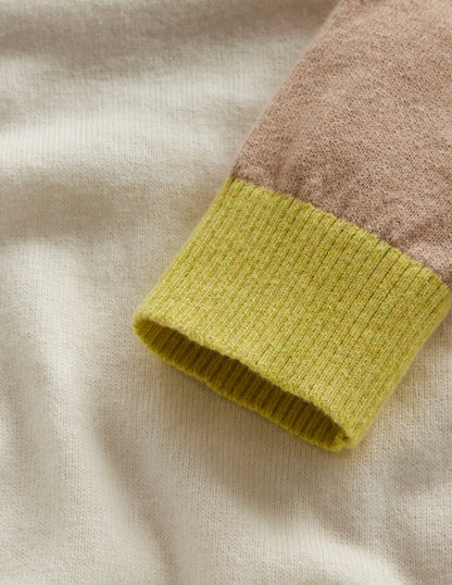 Meg Raglan Sleeve Sweater-Ivory, Chinchilla Colourblock