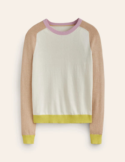 Meg Raglan Sleeve Sweater-Ivory, Chinchilla Colourblock