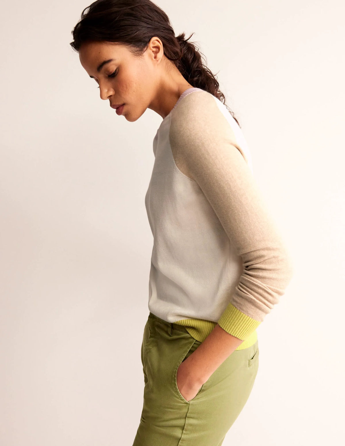 Meg Raglan Sleeve Sweater-Ivory, Chinchilla Colourblock