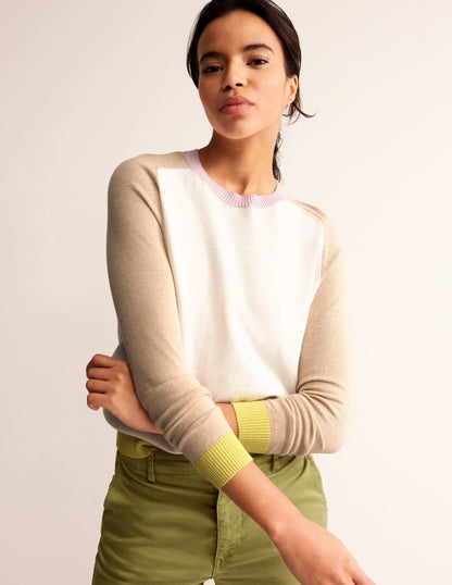 Meg Raglan Sleeve Sweater-Ivory, Chinchilla Colourblock