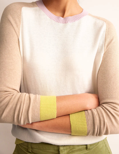 Meg Raglan Sleeve Sweater-Ivory, Chinchilla Colourblock