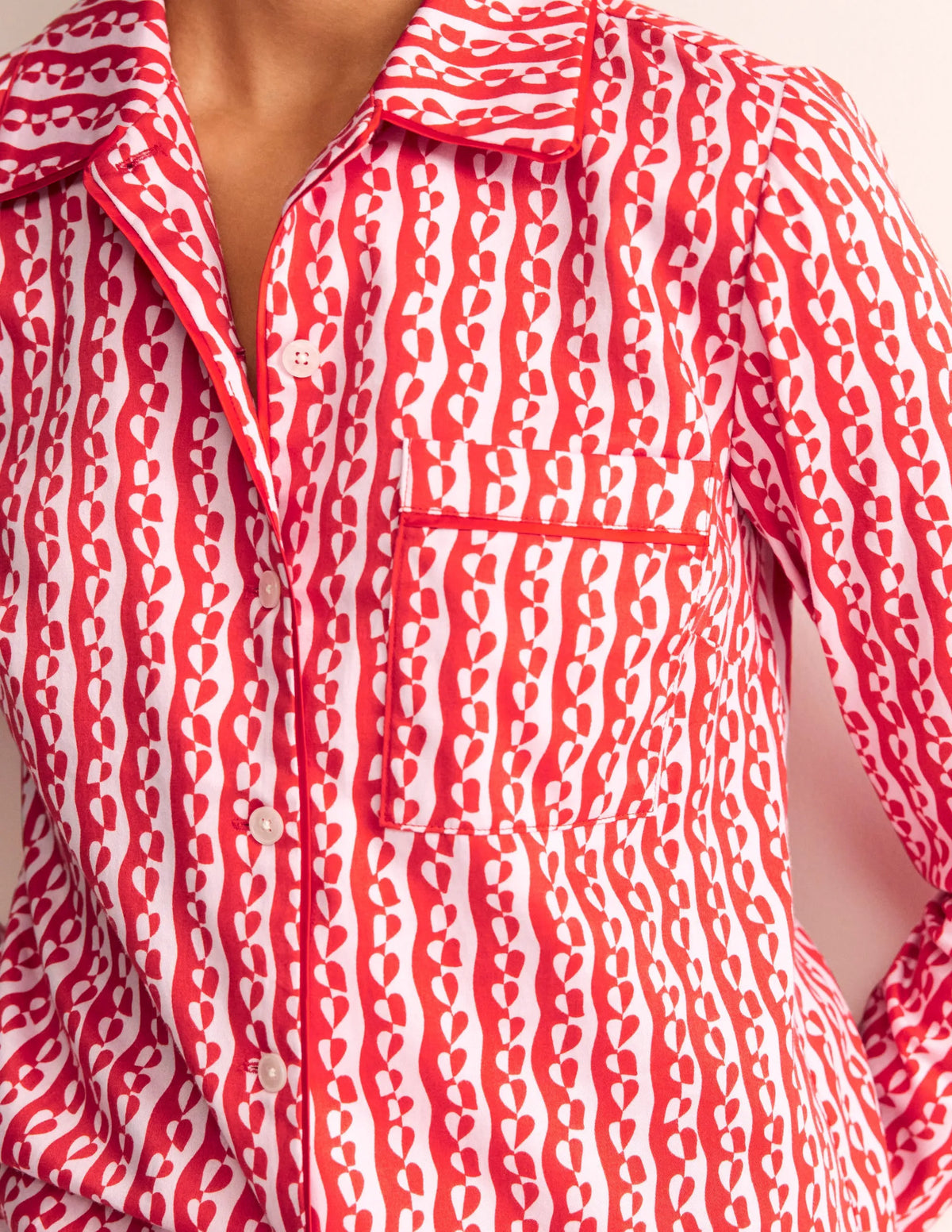 Cotton Sateen Pajama Shirt-Orchid Pink, Abstract Heart