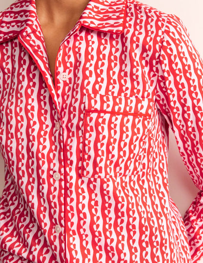 Cotton Sateen Pajama Shirt-Orchid Pink, Abstract Heart