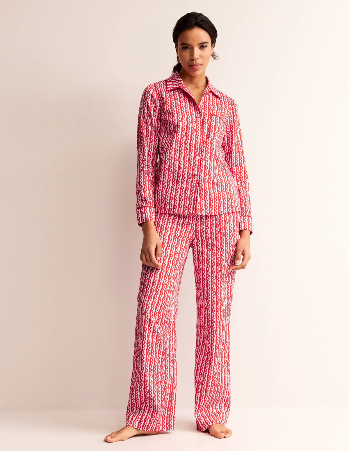 Cotton Sateen Pajama Shirt-Orchid Pink, Abstract Heart