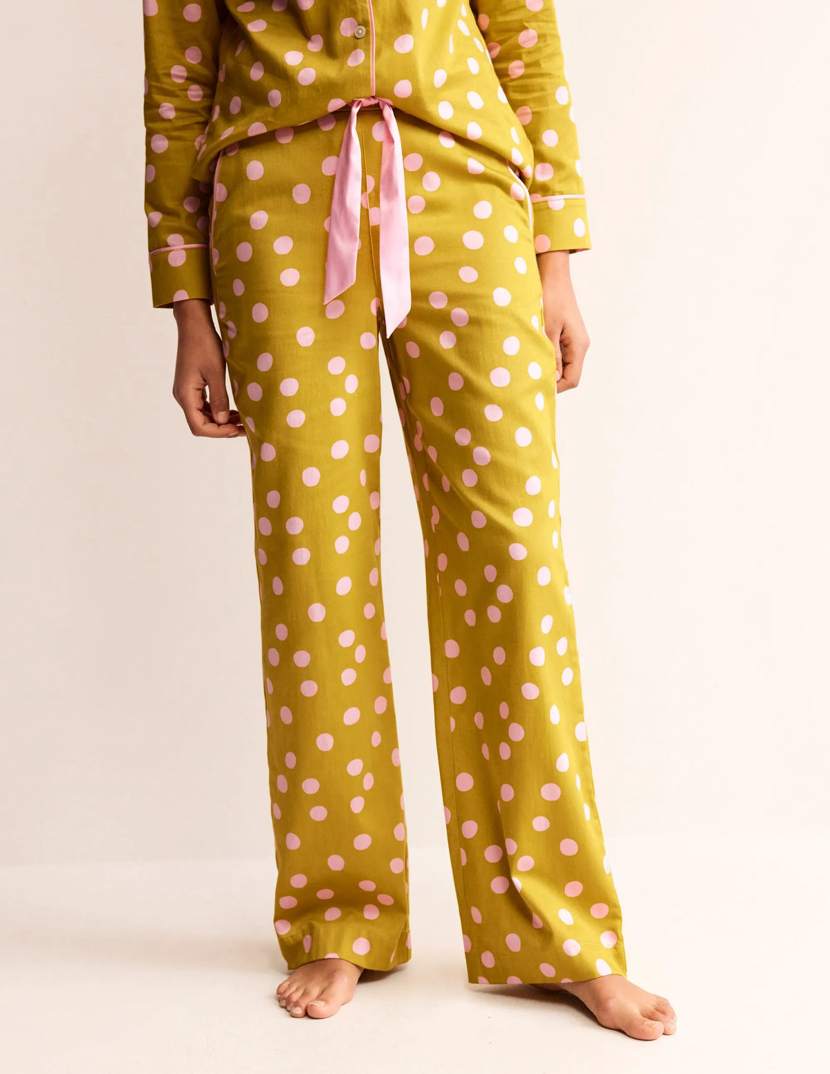 Cotton Sateen Pajama Trousers-Antique Moss