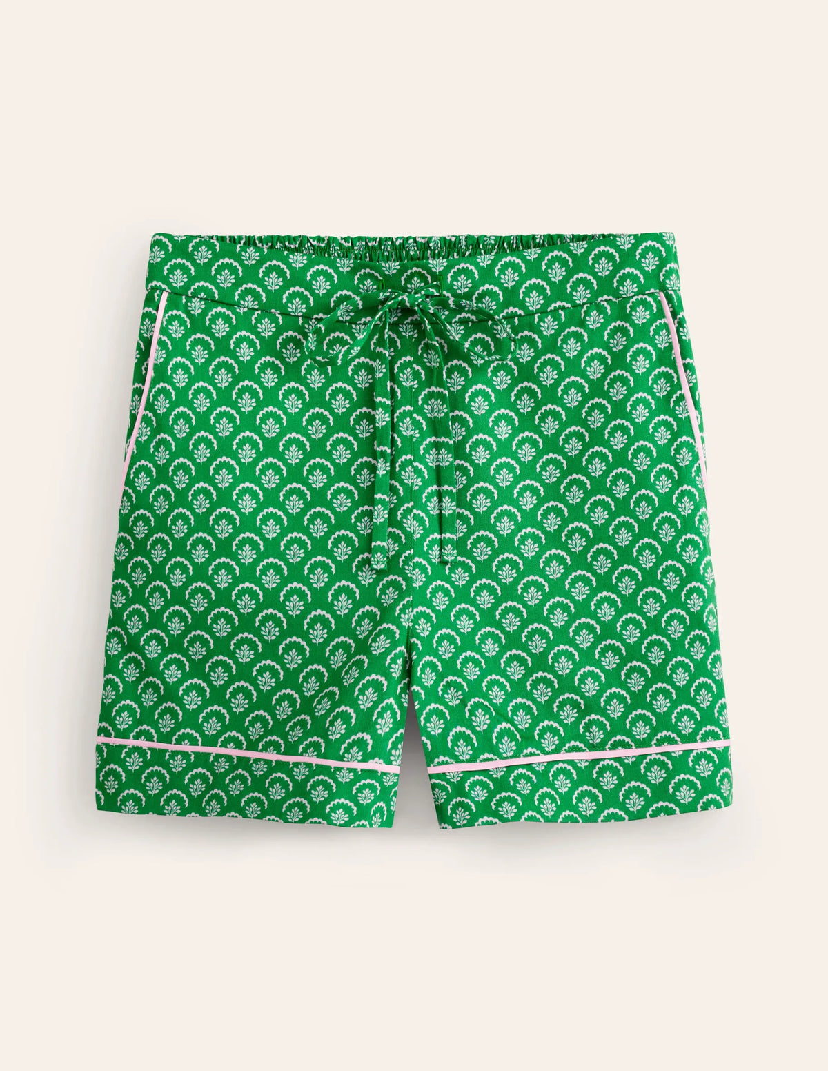 Cotton Sateen Pyjama Shorts-Green, Ditsy Vine