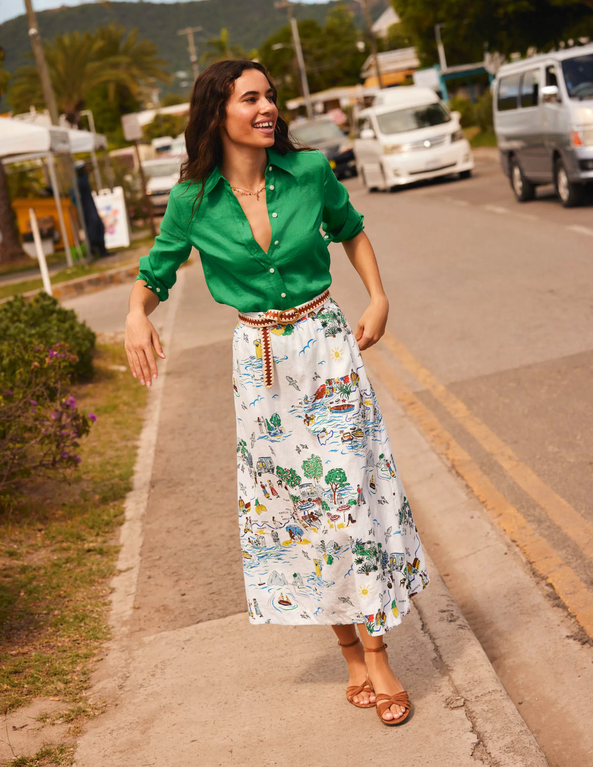 Florence Linen Midi Skirt-Ivory, Amalfi