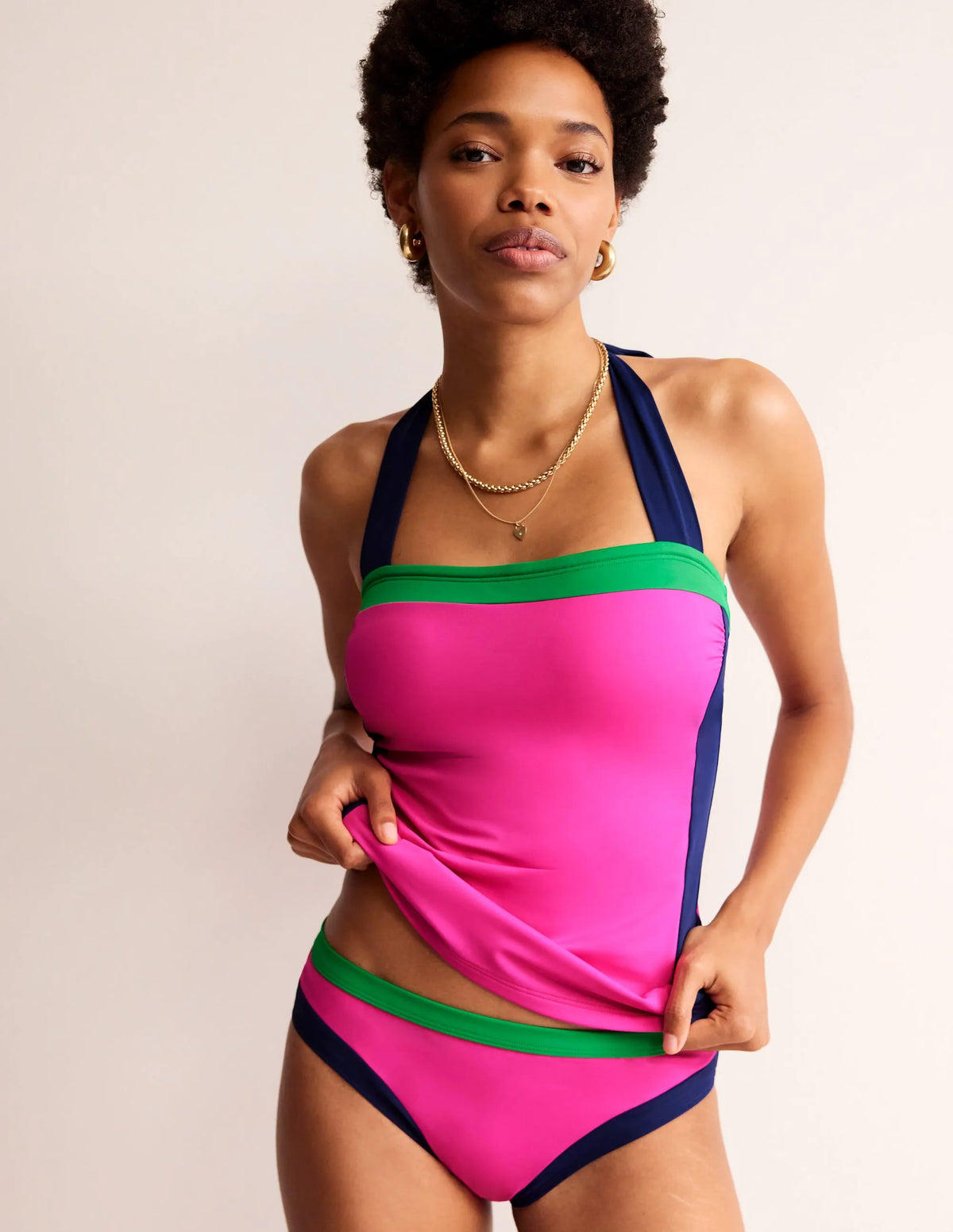 Santorini Tankini Top-Super Pink colourblock