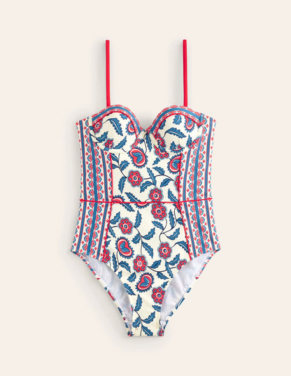 Rhodes Cup Sized Swimsuit-Ivory, Floret Vine