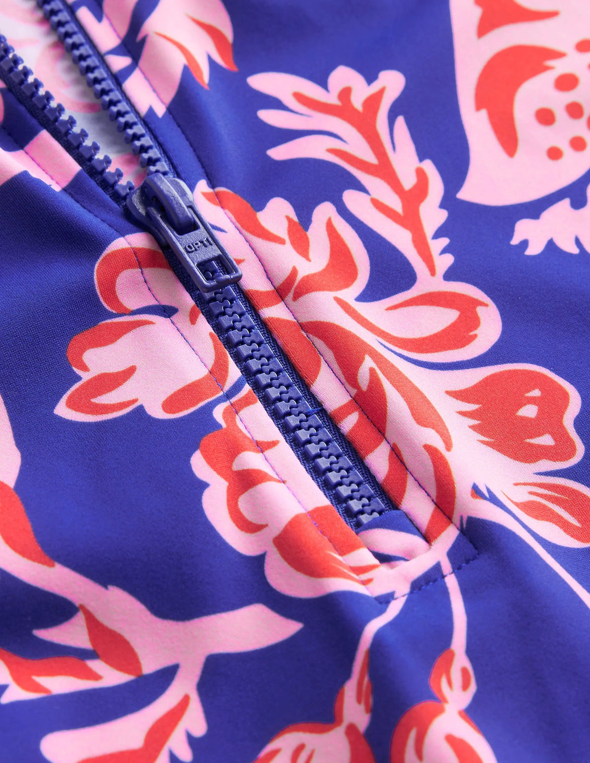 Piped Raglan Sleeve Swimsuit-Surf The Web Blue, Rose Blush