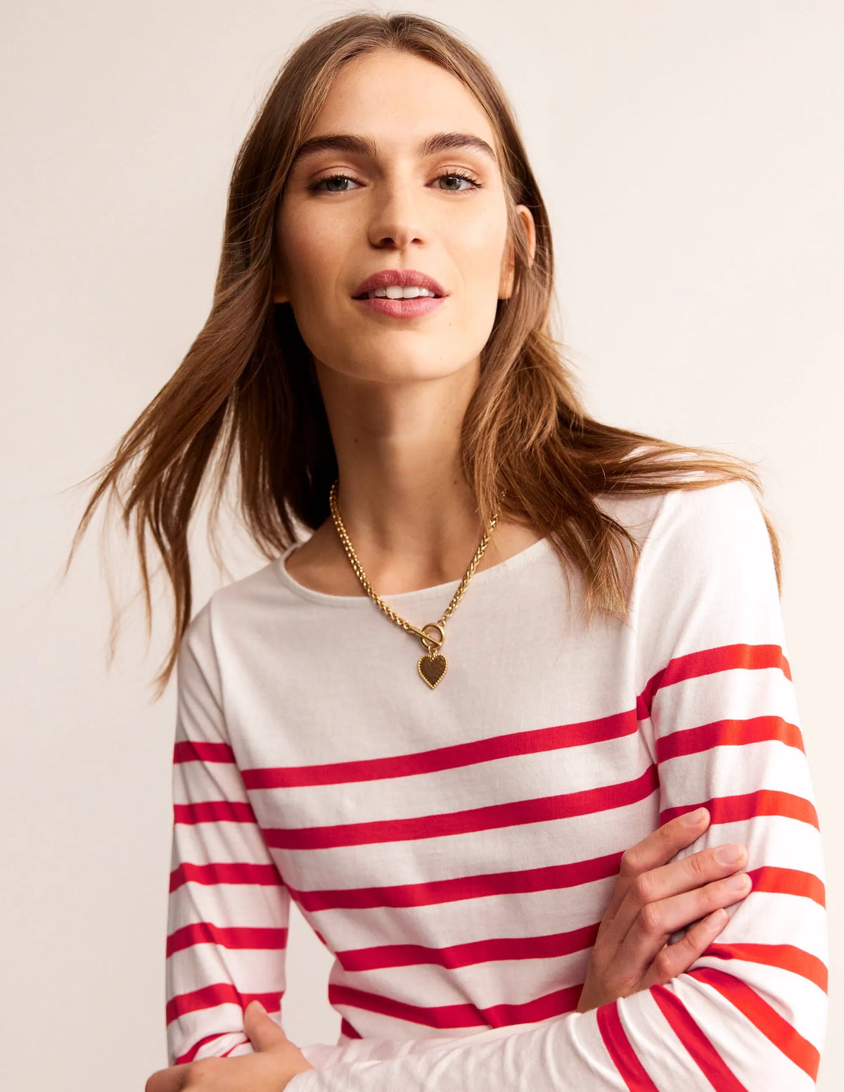 Ella Long Sleeve Breton-Ivory, Flame scarlett
