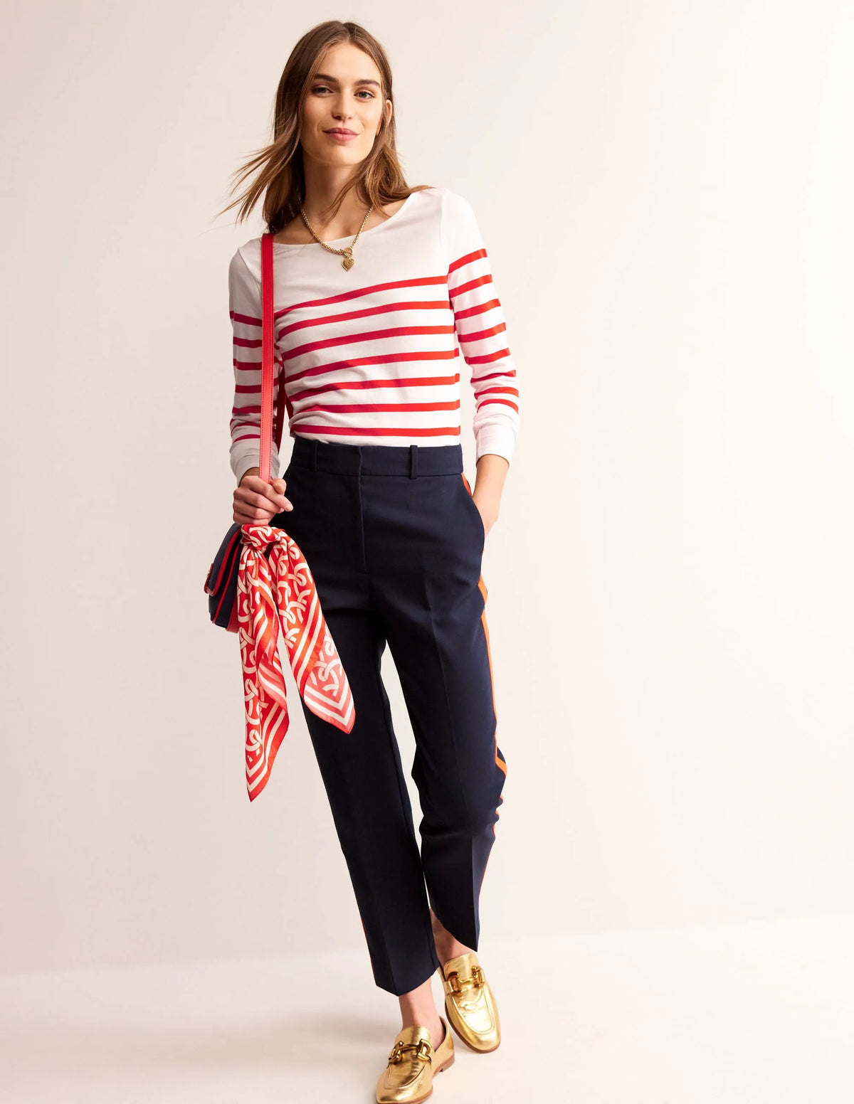Ella Long Sleeve Breton-Ivory, Flame scarlett