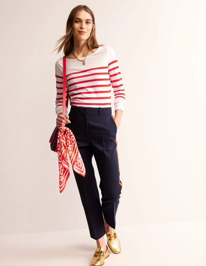 Ella Long Sleeve Breton-Ivory, Flame scarlett