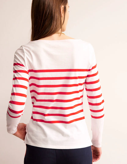Ella Long Sleeve Breton-Ivory, Flame scarlett
