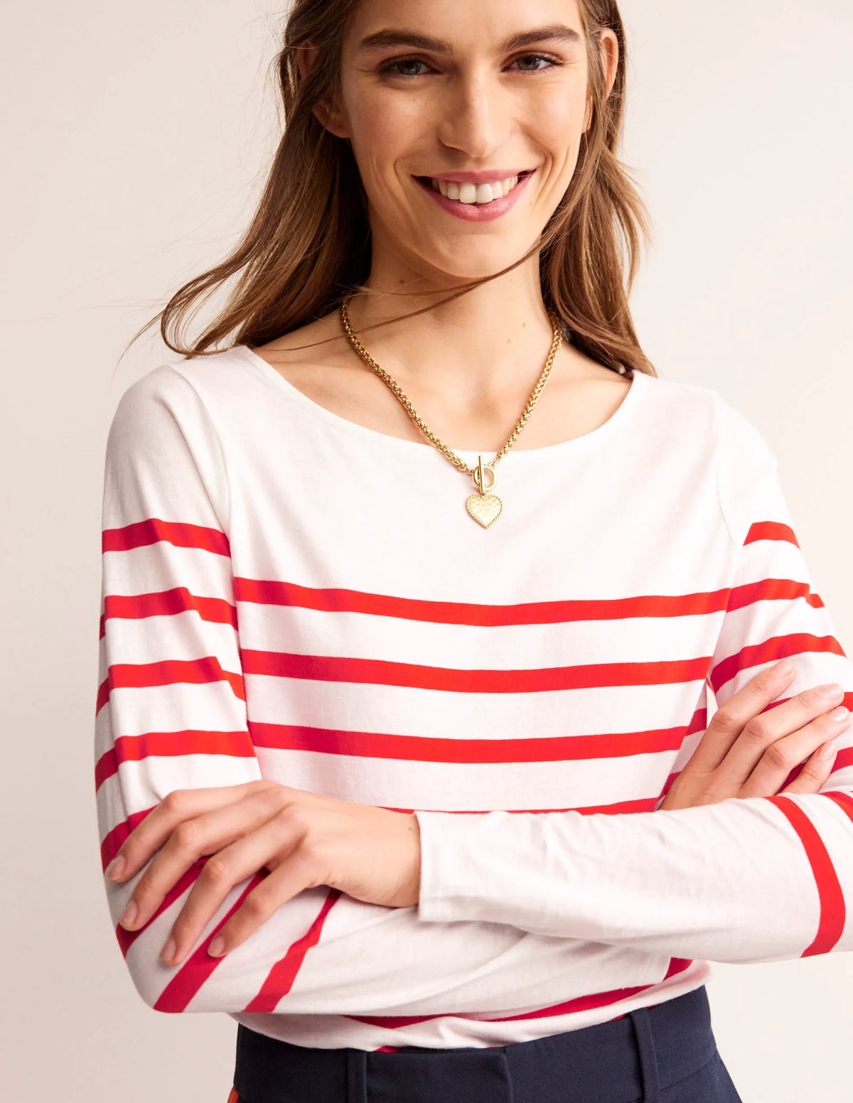 Ella Long Sleeve Breton-Ivory, Flame scarlett