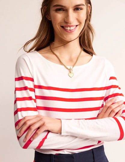 Ella Long Sleeve Breton-Ivory, Flame scarlett