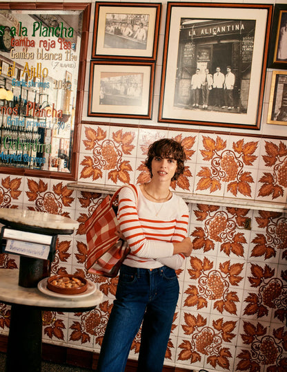 Ella Long Sleeve Breton-Ivory, Flame scarlett