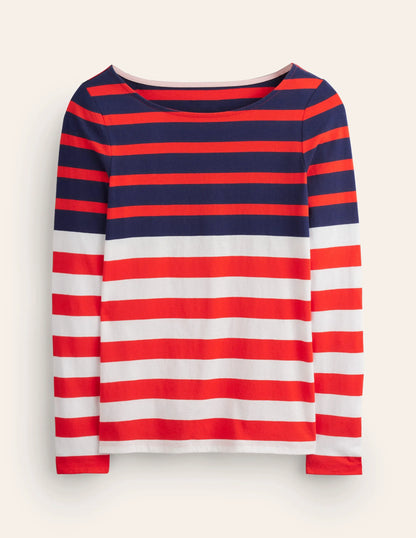 Ella Long Sleeve Breton-Ivory, Navy Red