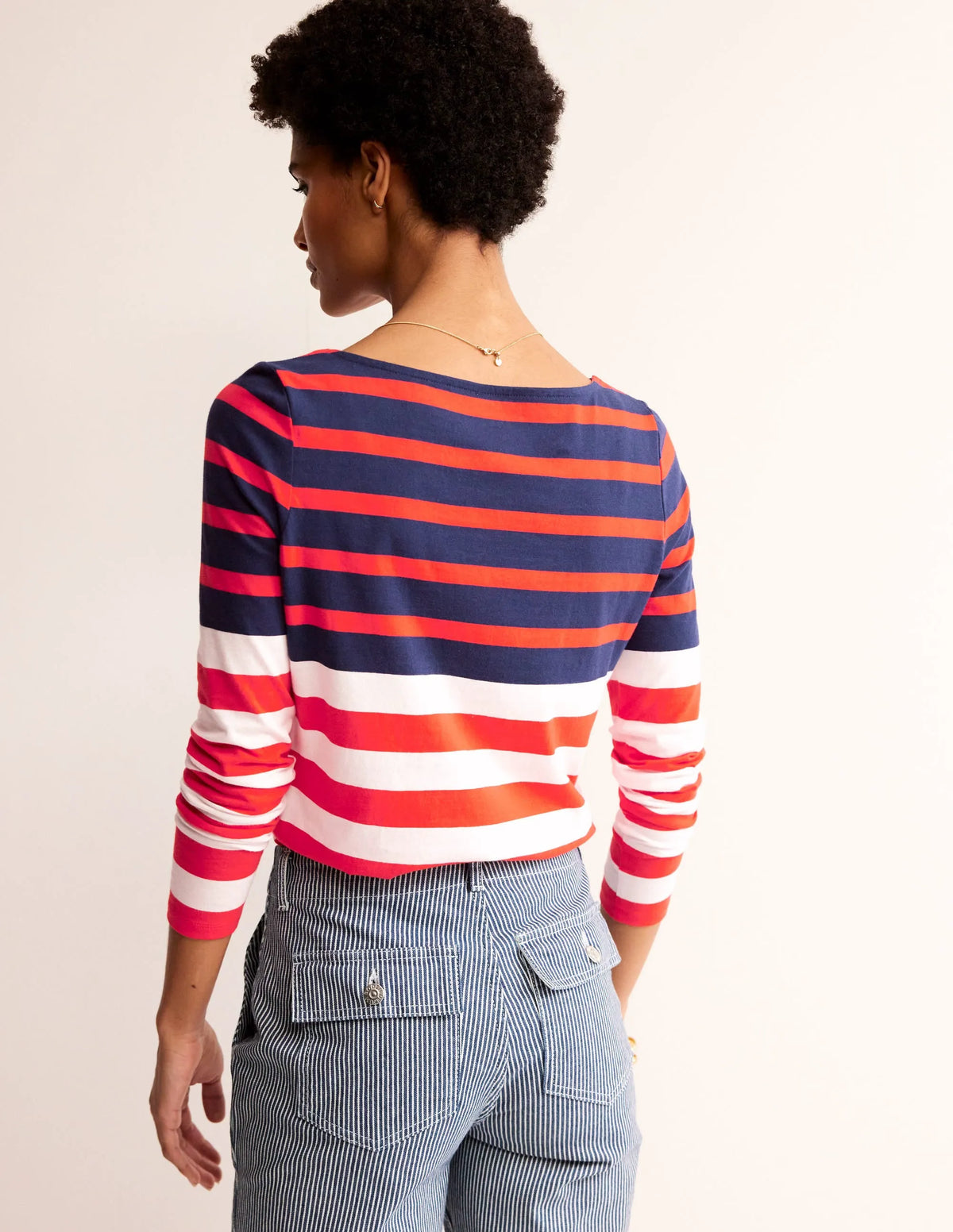Ella Long Sleeve Breton-Ivory, Navy Red