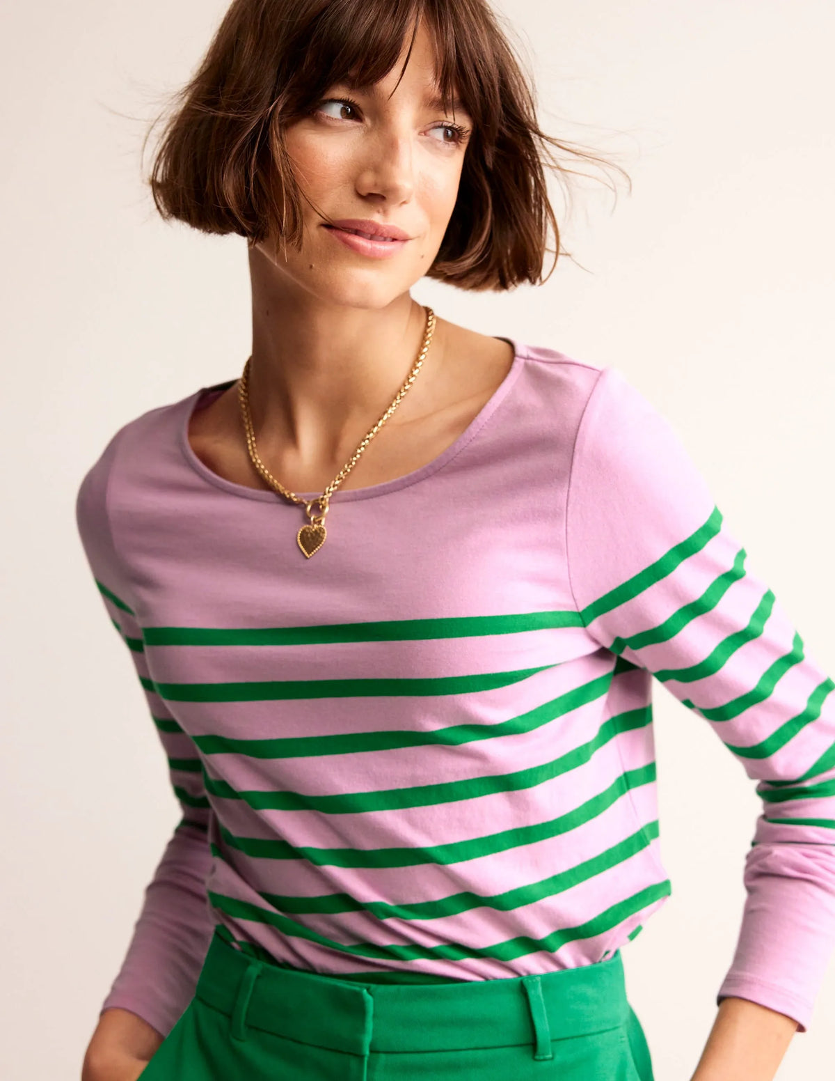 Ella Long Sleeve Breton-Pink, Green Placement