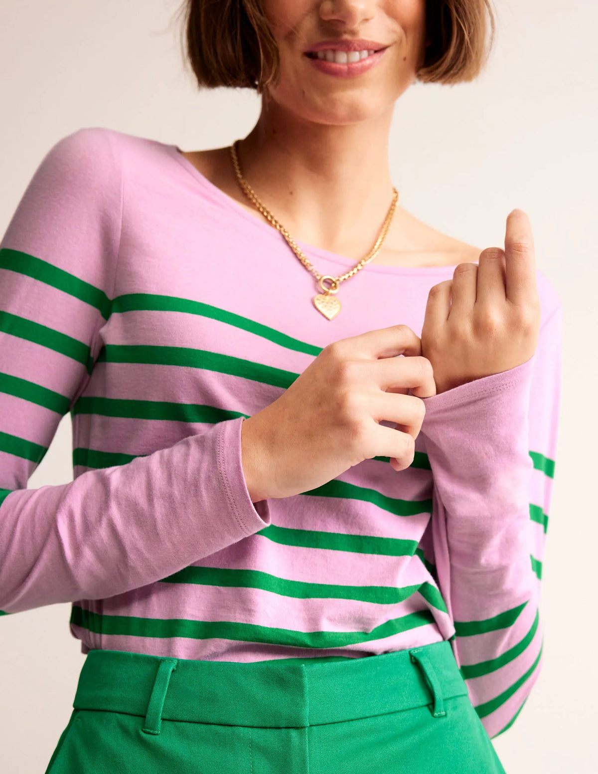 Ella Long Sleeve Breton-Pink, Green Placement