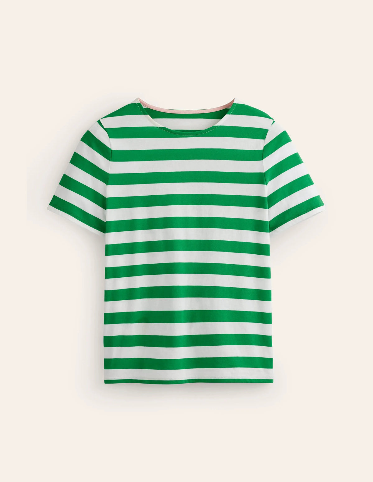 Bea Short Sleeve Breton-Ivory, Green Stripe