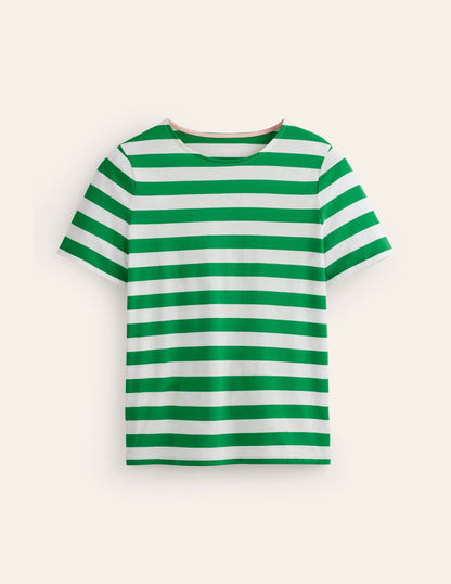 Bea Short Sleeve Breton-Ivory, Green Stripe