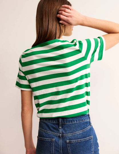Bea Short Sleeve Breton-Ivory, Green Stripe