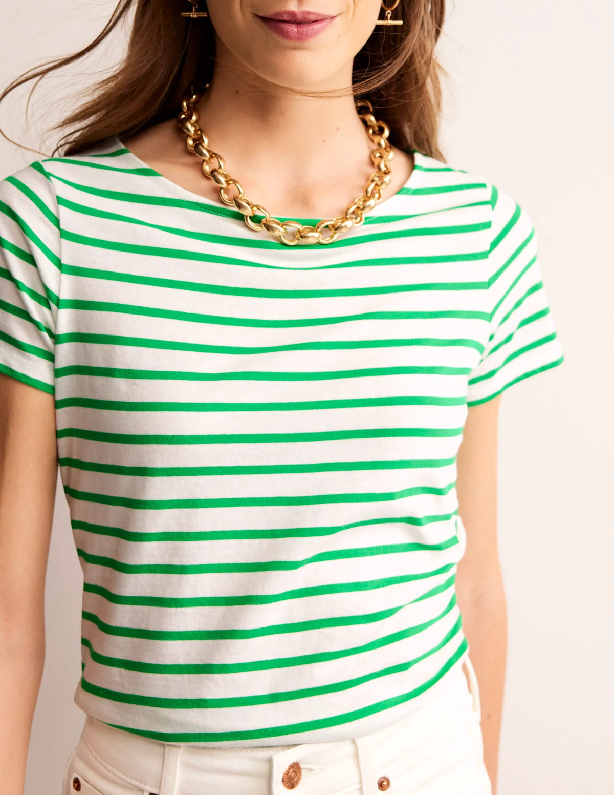 Ella Short Sleeve Breton-Ivory, Green