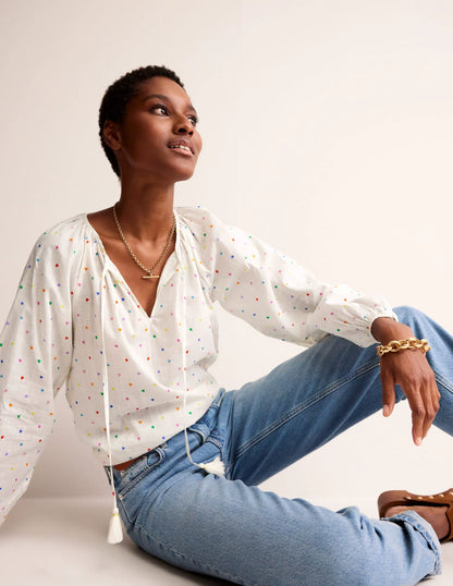 Serena Cotton Blouse-Multi, Confetti Hearts