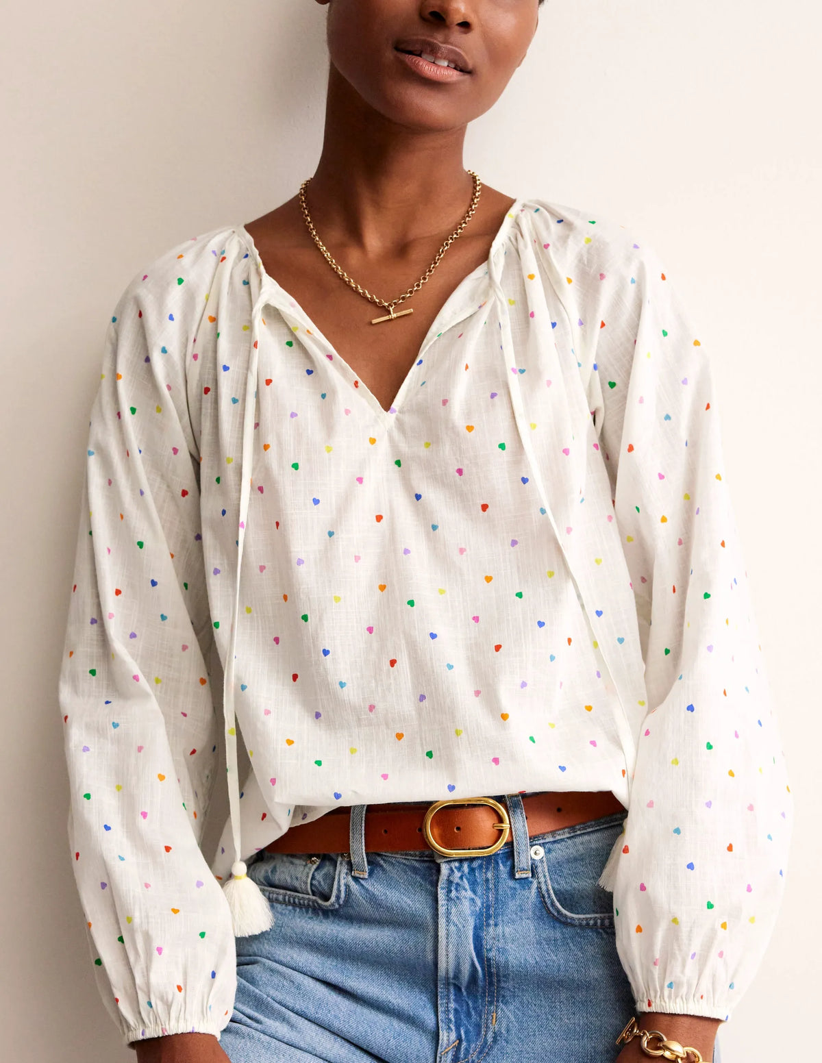 Serena Cotton Blouse-Multi, Confetti Hearts
