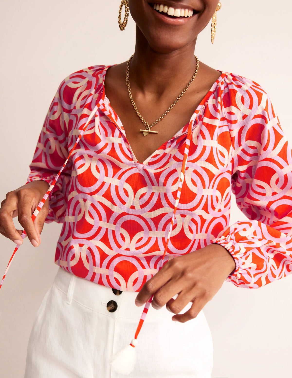 Serena Cotton Blouse-Fiesta, Geo Whirl