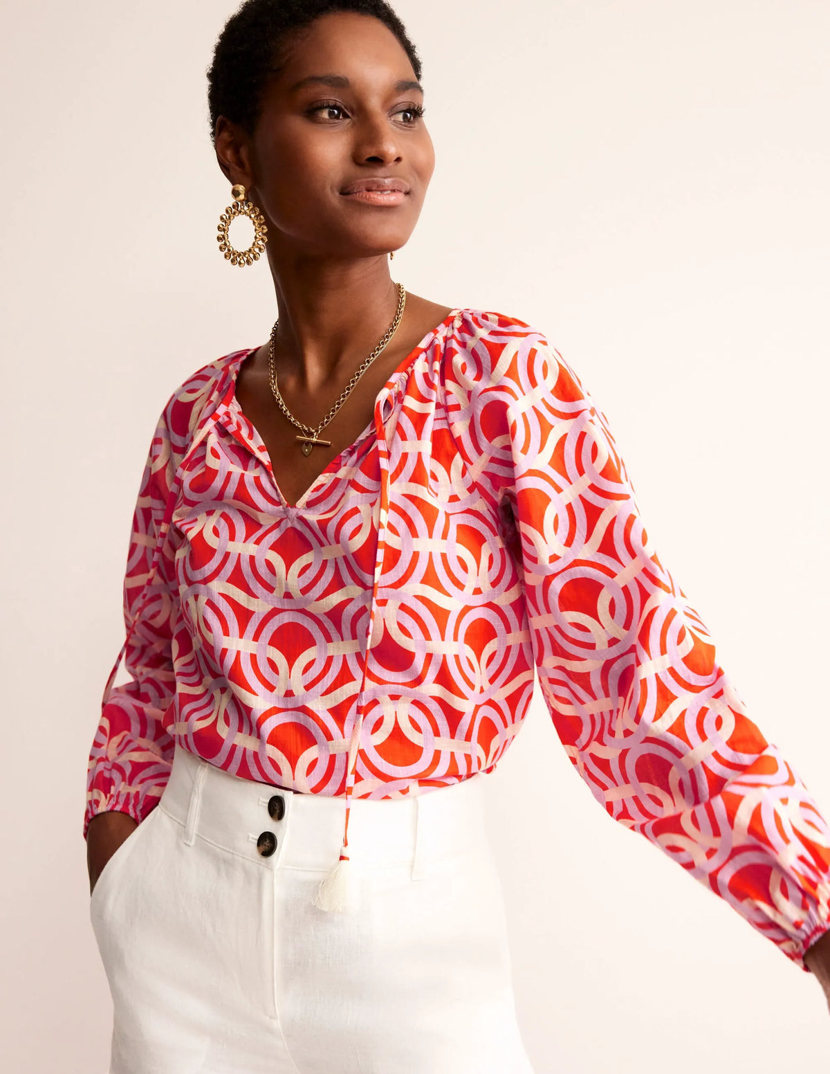 Serena Cotton Blouse-Fiesta, Geo Whirl