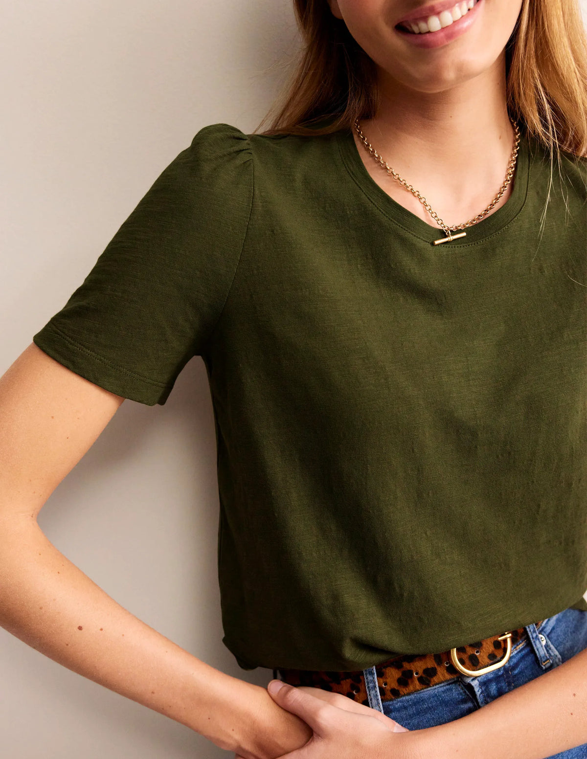 Cotton Puff Sleeve T-Shirt-Oregano