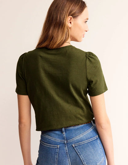 Cotton Puff Sleeve T-Shirt-Oregano